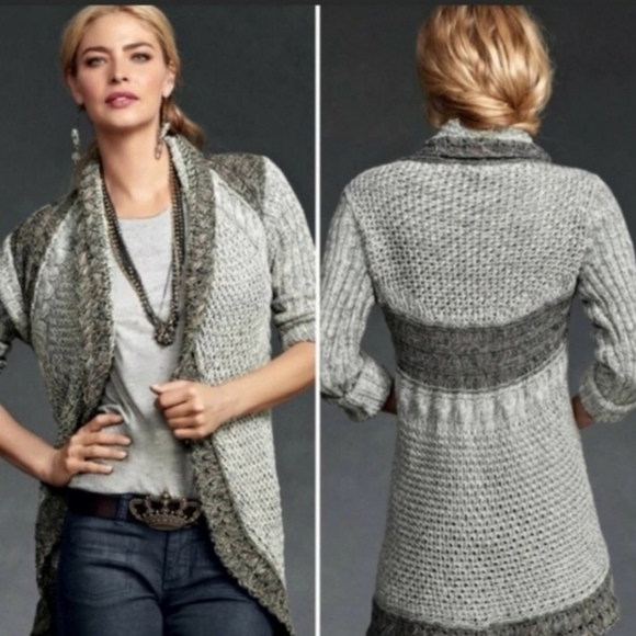 Cabi Shadow Circle Gray Knit Cotton Cardigan - Picture 1 of 5